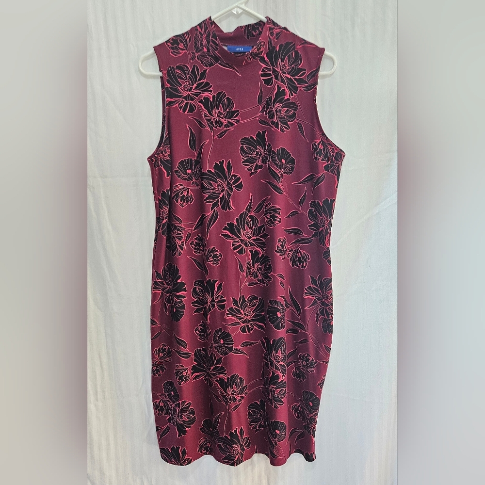 Apt 9 Dress - Burgundy Black Pink Floral Mock Turtleneck Pullover - Size L Large